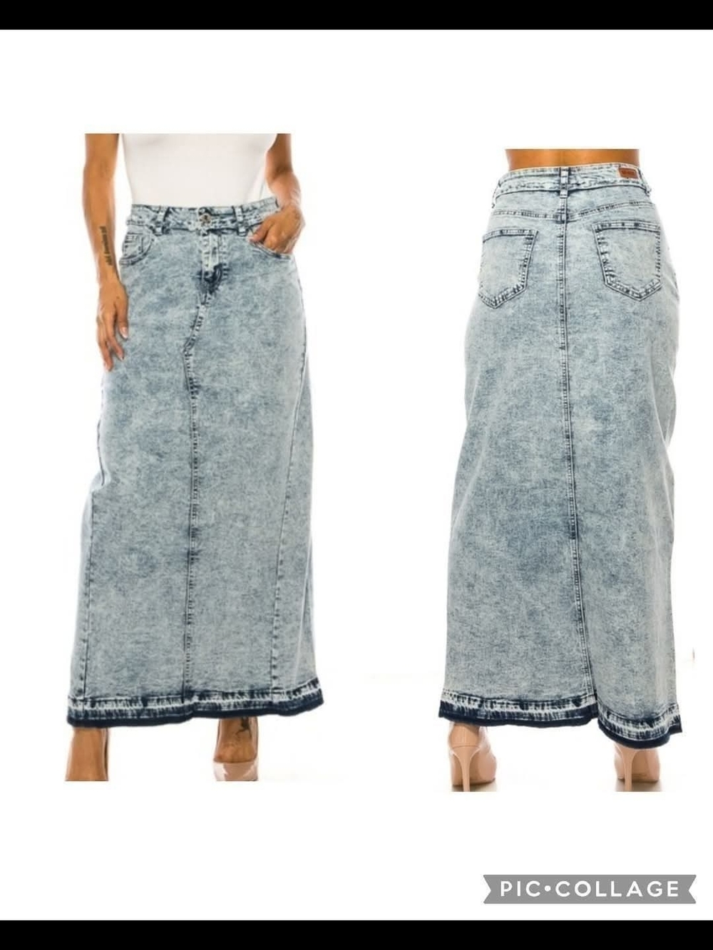 Light Wash Denim Maxi Skirt - High-Rise Casual Style